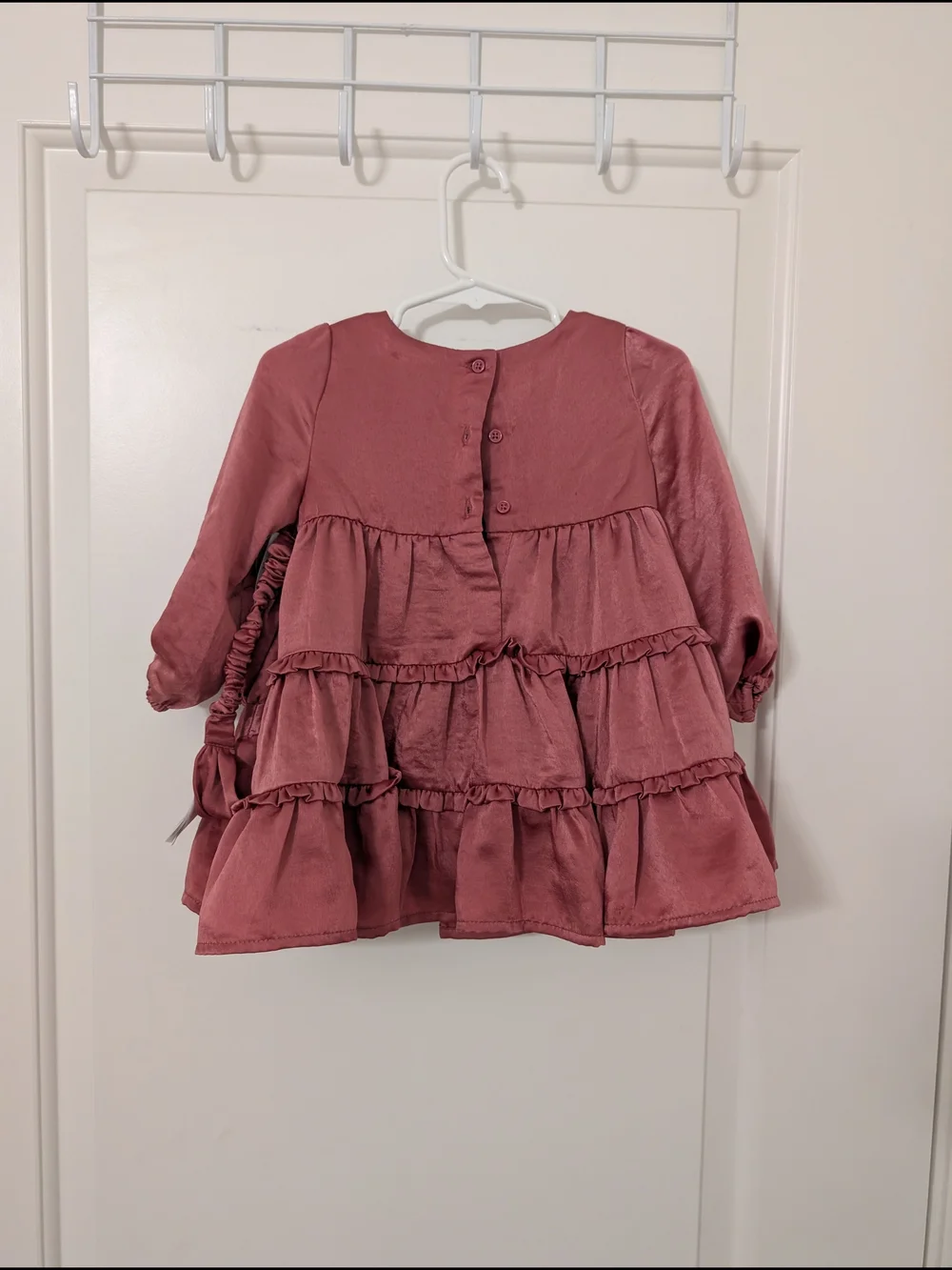 NWT Baby Gap Holiday Pink Satin Tiered Ruffle Dress With Matching Headband